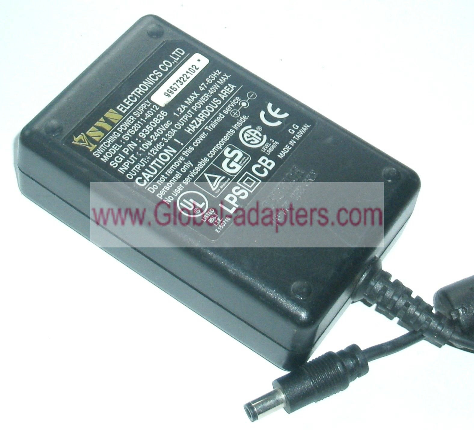 NEW SYN ELECTRONICS SWITCHING POWER SUPPLY SYS2011-4012 12V 3.33A 40W 9350836 ac adapter - Click Image to Close